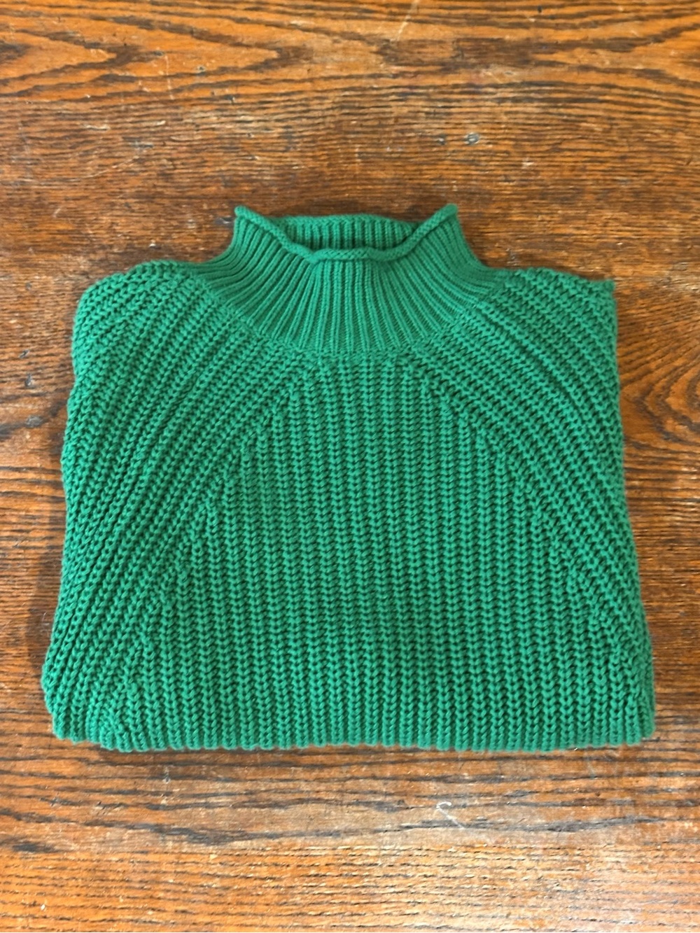 J Crew Women’s Cotton Ribbed Mockneck Sweater in Green, Size M